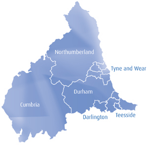 Map showing geographical areas